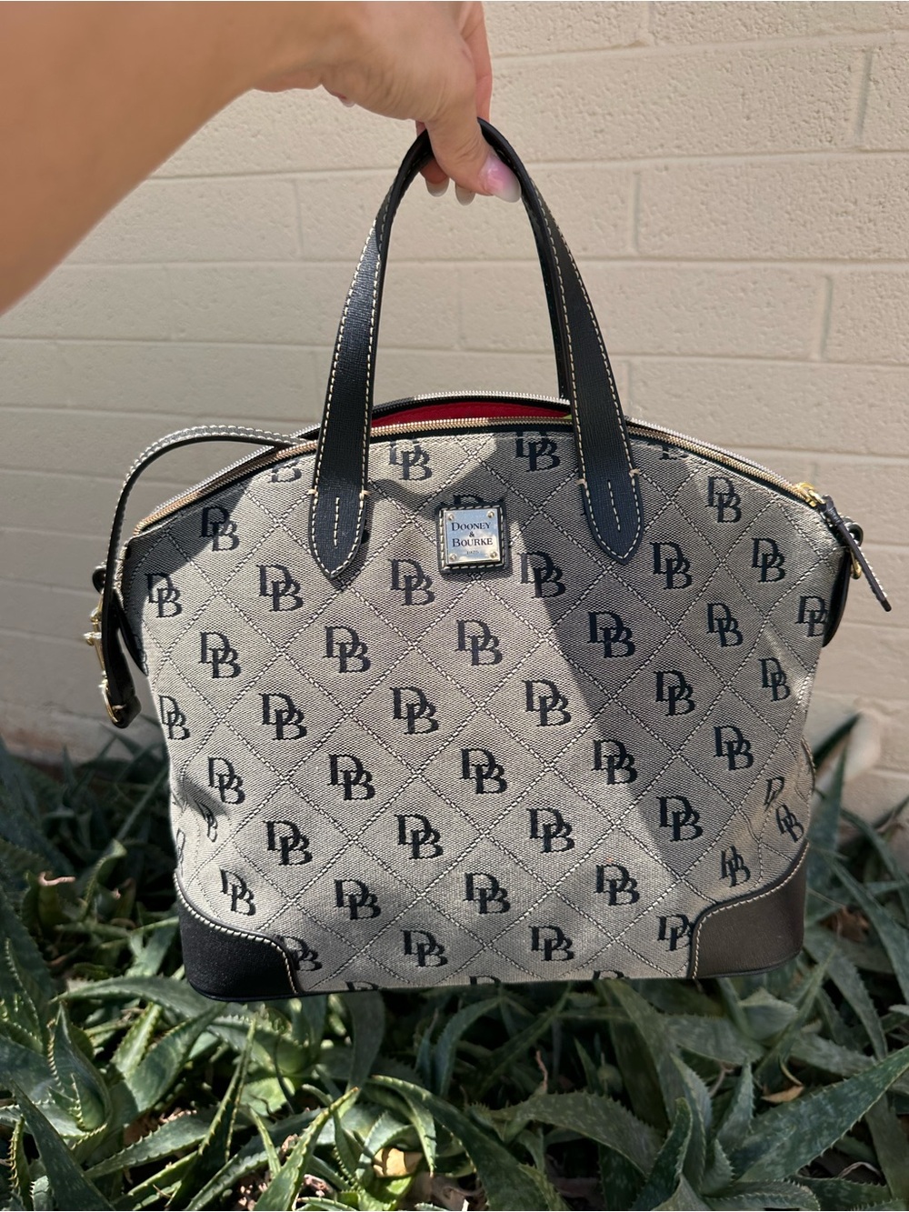 Dooney & Bourke Gray and Black Monogram Satchel with strap